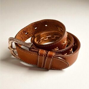Vintage GAP Brown Leather Belt with Embroidered Stitching | Size 34